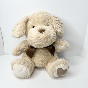 Walmart Sitting Puppy Dog Plush Stuffed Animal Heart Paw Bow Tie 12" Beige Brown